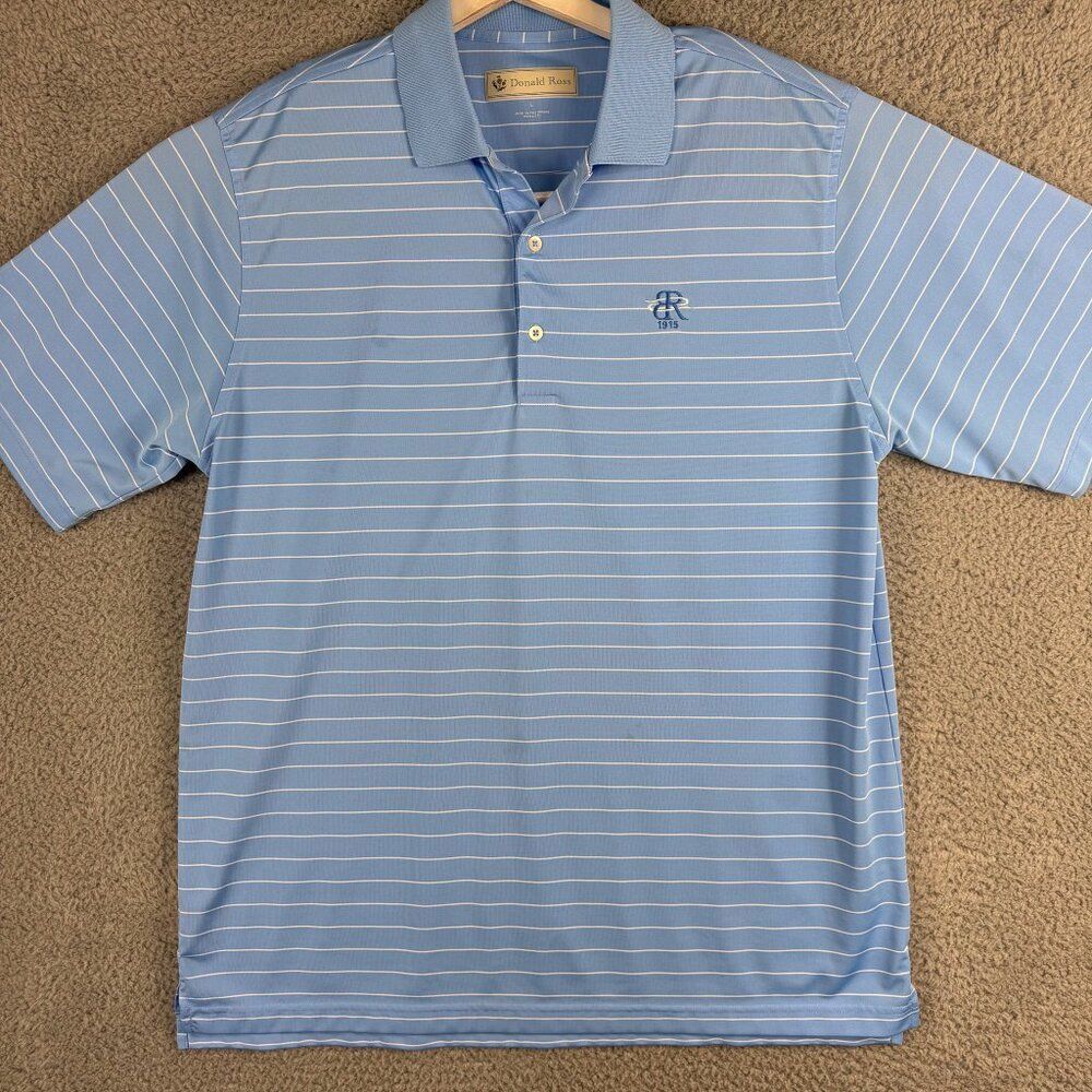 Donald Ross Golf‎ Polo Shirt Mens Large Blue Preppy Golfer Blowing Rock CC